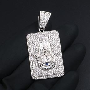 Flooded Ice Micro Pave Lucky Hamsa Hand Hip Hop Iced Blinged Out Pendant