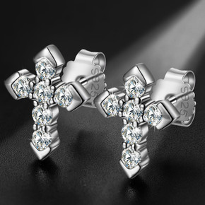 Genuine VVS Lab Diamond Solid Sterling Silver Arrow Cross Flooded Ice Earrings