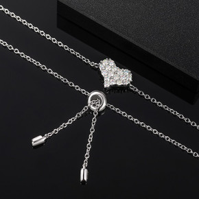925 Solid Sterling Silver D Color VVS Diamond Adjustable Heart Chain Bracelet 