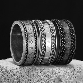 Mens Solid No Fade Stainless Steel Viking Runes Street Wear Unique Rings