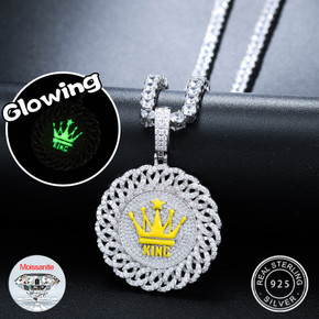 Mens Iced Blinged Out Kings Crown Real VVS Diamond Solid 925 Sterling Silver Pendant