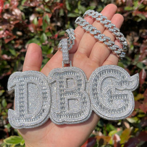 Baguette Crushed Ice Solid Base Custom Made Name Plate Hip Hop Pendant Necklace