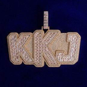 Hip Hop 3D Offset Letters Name Plate Baguette Stone Custom Pendants