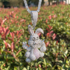Ladies Iced Blinged Out Luxury Prong Set Bunny Money Bag Hip Hop Necklace