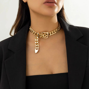 Ladies Sexy Thick 9mm Belt Style Choker Chain Cuban Link Necklace