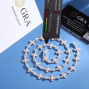 Moissanite Diamond Solid Sterling Silver Templar Cross Hip Hop Luxury Chain Necklace Bracelet 