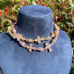 Iced Blinged Out Ancient Cross Ball Bead Link Hip Hop Chain Necklace Iced Blinged Out Ancient Cross Ball Bead Link Hip Hop Chain Necklace