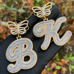 FlutterScript | Ladies Butterfly Bail Custom Cursive Baguette Bling Initial Necklace