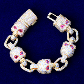 Chilled Skull | Iced 24k Gold 925 Silver Designer Hip Hop Link Bracelet