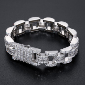 Wrist Work | Solid Sterling Silver Moissanite Diamond Iced Bling Out 14mm Hip Hop Bracelet