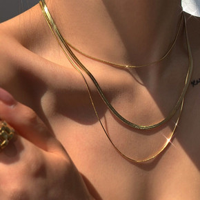 No Tarnish No Fading Stainless Steel 18K Gold Herringbone Thin Snake Chain Layer Necklace