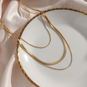 No Tarnish No Fading Stainless Steel 18K Gold  Herringbone Thin Snake Chain Layer Necklace