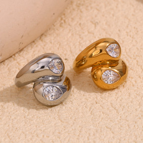 Princess Tears | 18k Gold No Fade Stainless Steel Double End Tear Drop CZ Tarnish Free Ring