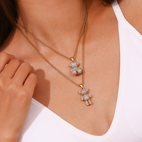 Ladies 18k Gold Waterproof No Fade Stainless Steel Sitting Standing Bear Pendant Necklace