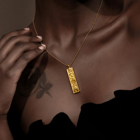 Ladies 18k Gold Waterproof Stainless Steel Rectangle Shape 12 Constellation Pendant Necklace 
