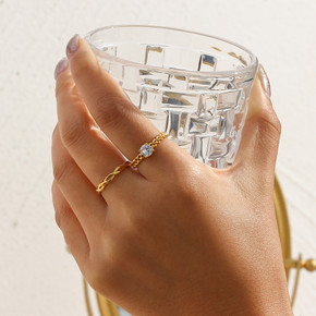 Ladies 18k Gold Stainless Steel Waterproof Braided Twisted Thin Gold Rings
