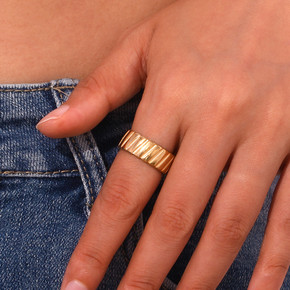 18k Gold Waterproof Tarnish Free Classic Stainless Steel Wide Band Rings