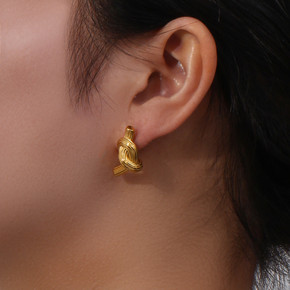 Ladies 18k Gold Stainless Steel Waterproof Texture Knot Stud Earrings