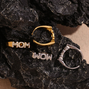 18k Gold Waterproof Stainless Steel MOM CZ Hypoallergenic Adjustable Rings