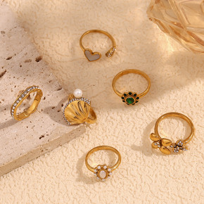 Ladies Stainless Steel Pearl Luxurious Elegant Fashion 18k Gold Waterproof Rings