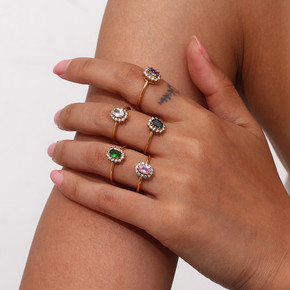 Waterproof 18k Gold Stainless Steel Oval Floral Shape Cubic Zirconia Stone Rings Waterproof 18k Gold Stainless Steel Oval Floral Shape Cubic Zirconia Stone Rings