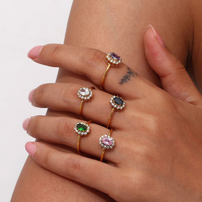Waterproof 18k Gold Stainless Steel Oval Floral Shape Cubic Zirconia Stone Rings Waterproof 18k Gold Stainless Steel Oval Floral Shape Cubic Zirconia Stone Rings