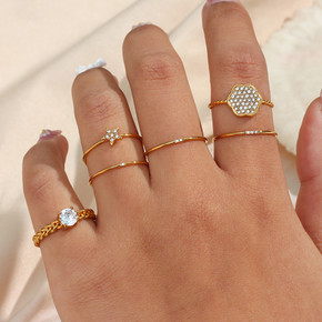 18k Gold Waterproof Tarnish FREE Stainless Steel 3A CZ Stone Fashion Rings