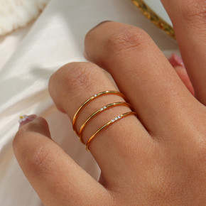 18k Gold Waterproof Tarnish FREE Stainless Steel 3A CZ Stone Fashion Rings