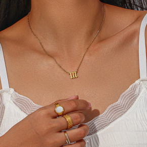Ladies 18k Gold Waterproof Stainless Steel Angel Number Pendant Necklaces