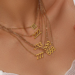 Ladies 18k Gold Waterproof Stainless Steel Angel Number Pendant Necklaces