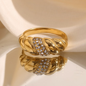 Ladies 18k Gold CZ Croissant Shape Stainless Steel Water Resistant Tarnish Free Rings