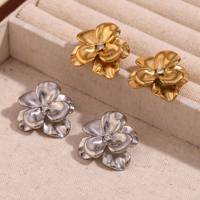 Stainless Steel Retro Flower Double Layer 18k Gold Silver Waterproof Earrings Stainless Steel Retro Flower Double Layer 18k Gold Silver Waterproof Earrings