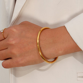 18k Gold Glossy Stainless Steel Tarnish Free Waterproof Cuff Bangles Bracelets