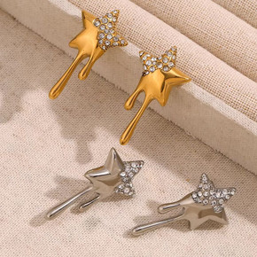 18k Stainless Steel Bling Bling CZ Star Tassel Stud Waterproof Hip Hop Earrings 18k Stainless Steel Bling Bling CZ Star Tassel Stud Waterproof Hip Hop Earrings