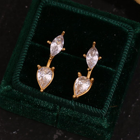 Oval Teardrop 18k Gold Zircon Stone Water Resistant Stainless Steel Bling Earrings
