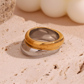 18k Gold Water Resistant Double Layered Irregular Two Tone Stainless Steel Rings 18k Gold Water Resistant Double Layered Irregular Two Tone Stainless Steel Rings