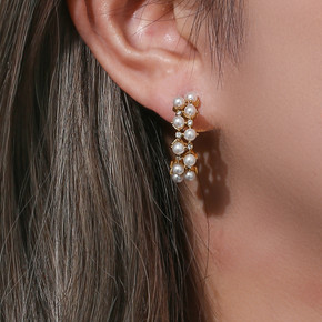 18k Gold Water Resistant Elegant Pearl CZ Invisible Setting Bling Bling Hoop Earrings 18k Gold Water Resistant Elegant Pearl CZ Invisible Setting Bling Bling Hoop Earrings