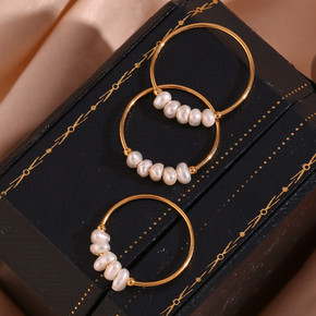 Ladies 18k Gold Waterproof Stainless Steel Freshwater Pearls Rings