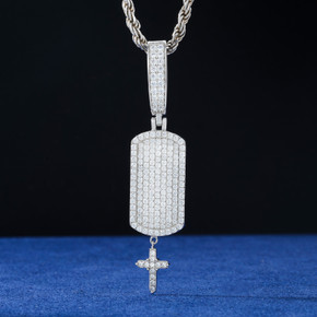 The Faith | Moissanite Diamond Dog Tag Solid Sterling Silver Hip Hop Cross Pendant