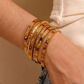 Stainless Steel 18K Gold Cuff Bangle CZ Bling Hip Hop Fashion Bracelets