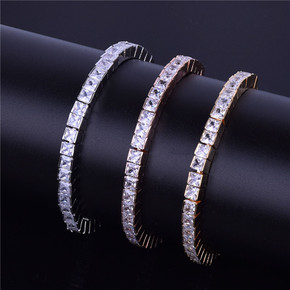 24k Gold Rose .925 Silver 5mm Flooded Ice  AAA Princess Cut Stone Tennis Chain Bling Bracelet