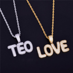 AAA True 18k 925 Silver Micro Pave Custom Name Small Bubble Letters Pendant Chain Necklace AAA True 18k 925 Silver Micro Pave Custom Name Small Bubble Letters Pendant Chain Necklace