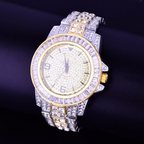 Iced Gold Silver Baguette Bling Watch
