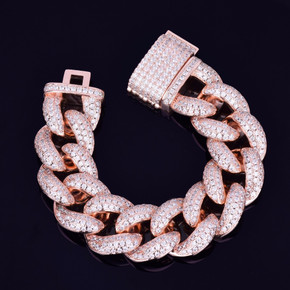 Rose Gold Flooded Ice AAA True Micro Pave Cuban Link Bracelet
