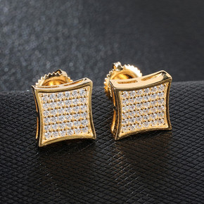 AAA Full Micro Pave Square Bling 14k Gold Iced Stud Earrings AAA Full Micro Pave Square Bling 14k Gold Iced Stud Earrings