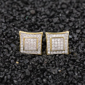 AAA Micro Pave Double Squared Hip Hop 14k Gold 925 Silver Flooded Ice Earrings AAA Micro Pave Double Squared Hip Hop 14k Gold 925 Silver Flooded Ice Earrings