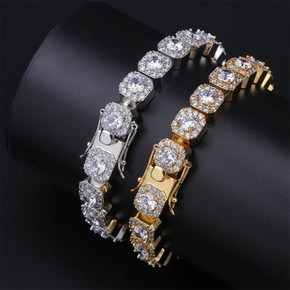 Blinged Out 10mm 14k Gold .925 Silver Micro Pave Ultra Iced Square AAA Micro Pave Tennis Bracelet