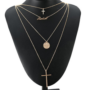 Ladies Classic Amen Divine Protection Multi Layer Cross Chain Necklace