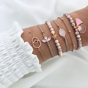 Ladies Beaded Turtle Shell Fashion Tassel Charm Bracelets Jewelry Set