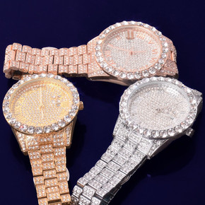 Flooded Ice Full Cluster Bezel 14k Gold Silver Rose Gold Men's Hip Hop Luxury Wrist Watch Flooded Ice Full Cluster Bezel 14k Gold Silver Rose Gold Men's Hip Hop Luxury Wrist Watch